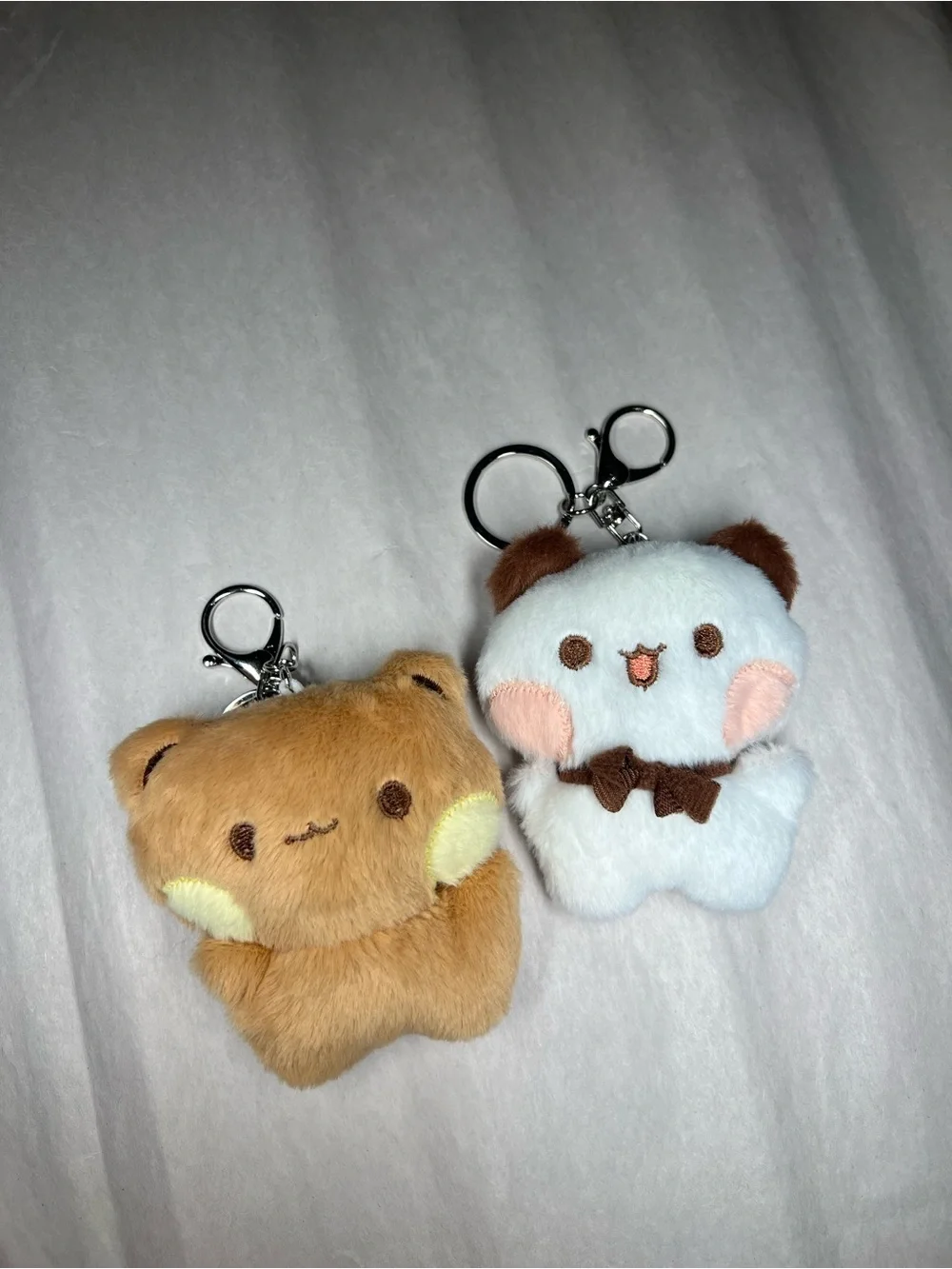 Dudu Bubu Cute Plush Animal Keychain Pair - Brown & White